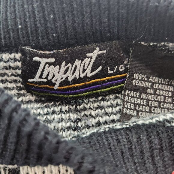 Vintage Geometric Sweater with Leather Details Large - Picture 3 of 4